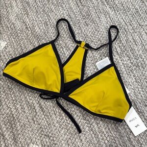 RVCA Mustard and Black Triangle Bikini Top